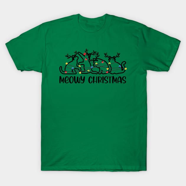 Meowy Christmas, Cute Kitty Cats Antlers Xmas Lights, Funny Cat Lover, Christmas Gift For Men, Women & Kids T-Shirt by Art Like Wow Designs